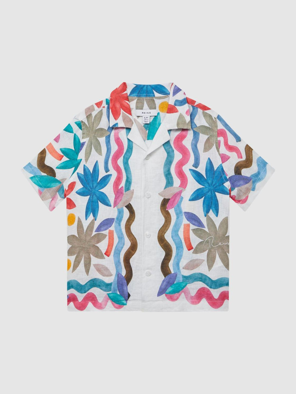 Reiss Shirts | Delphi Linen Floral Cuban Collar Shirt Multi - Children