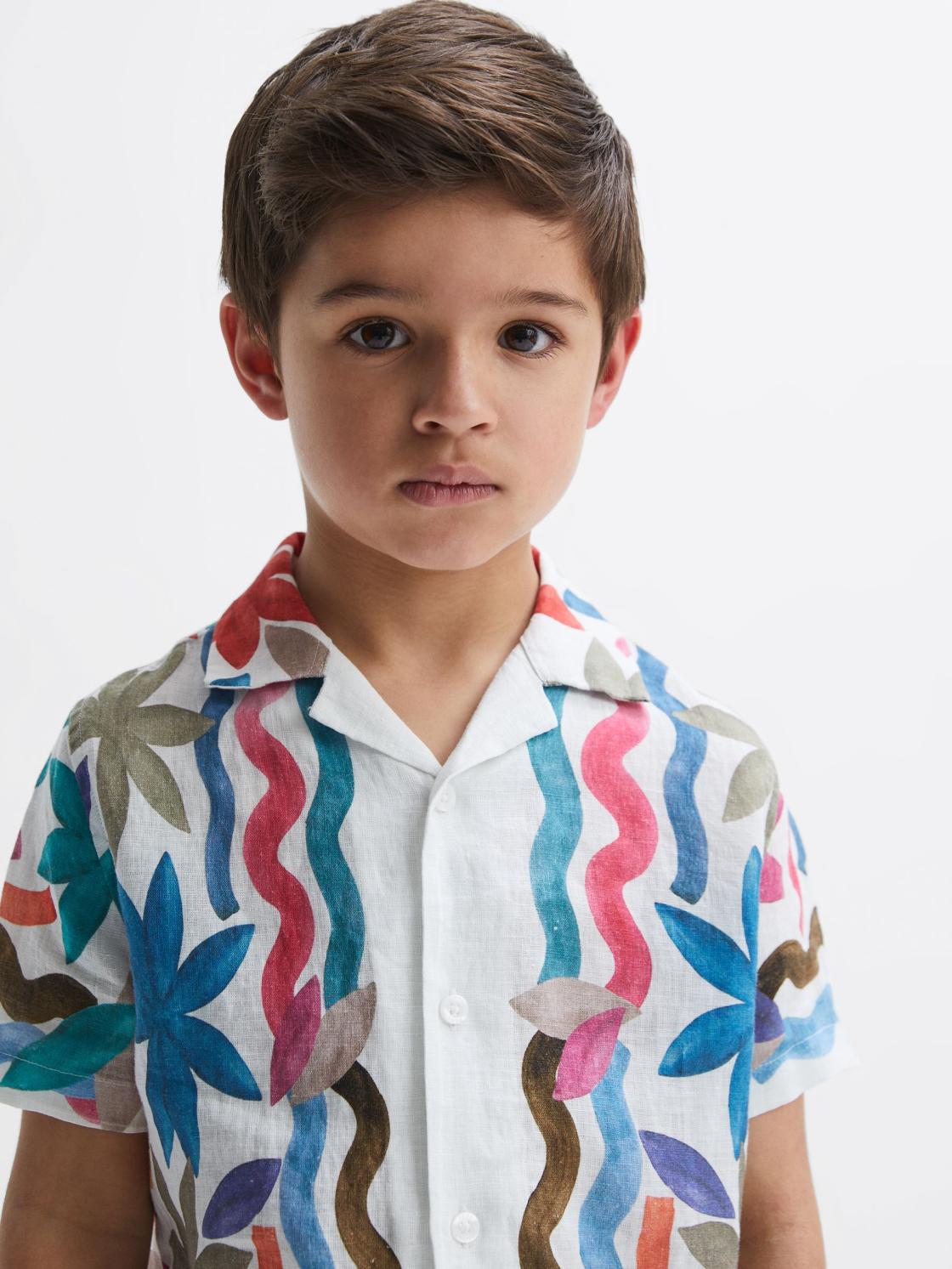 Reiss Shirts | Delphi Linen Floral Cuban Collar Shirt Multi - Children