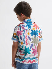 Reiss Shirts | Delphi Linen Floral Cuban Collar Shirt Multi - Children