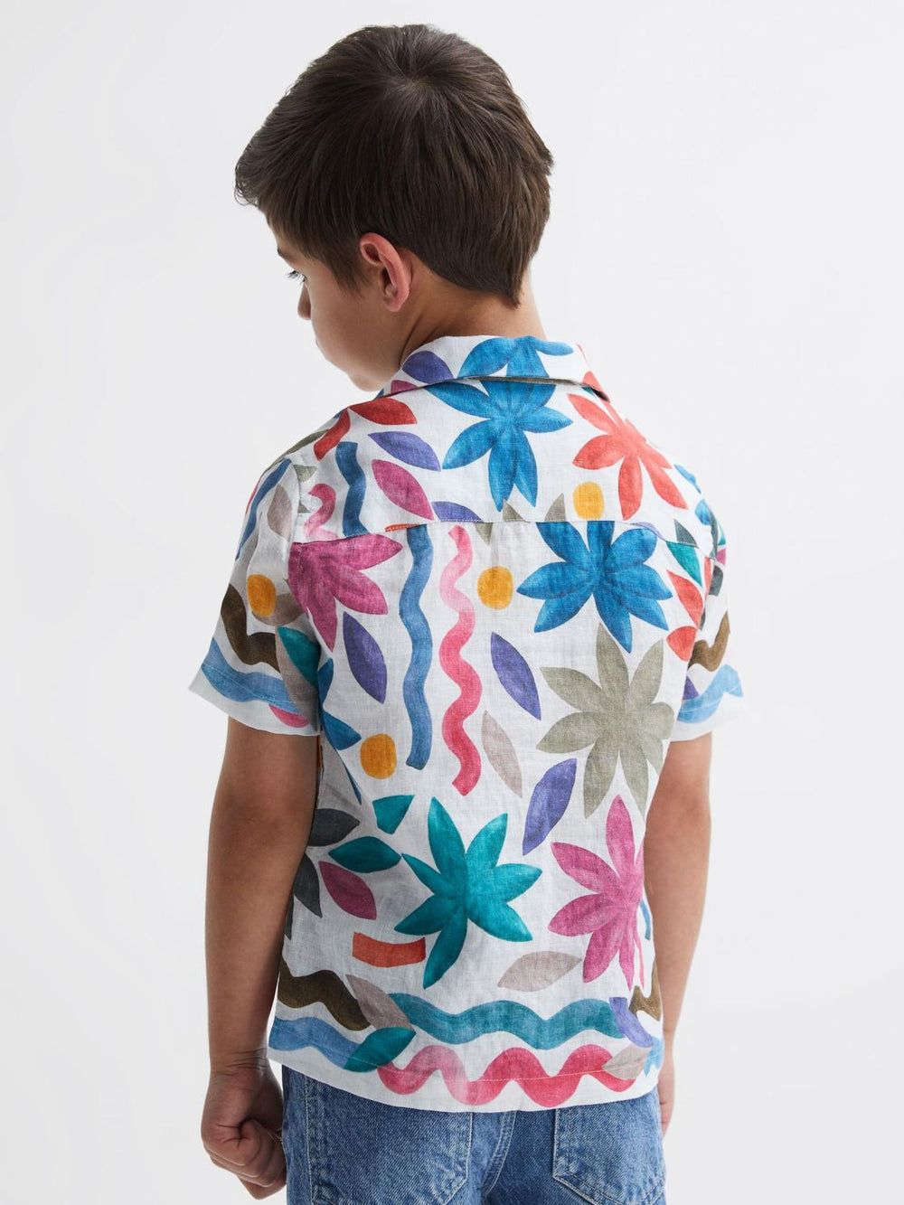Reiss Shirts | Delphi Linen Floral Cuban Collar Shirt Multi - Children