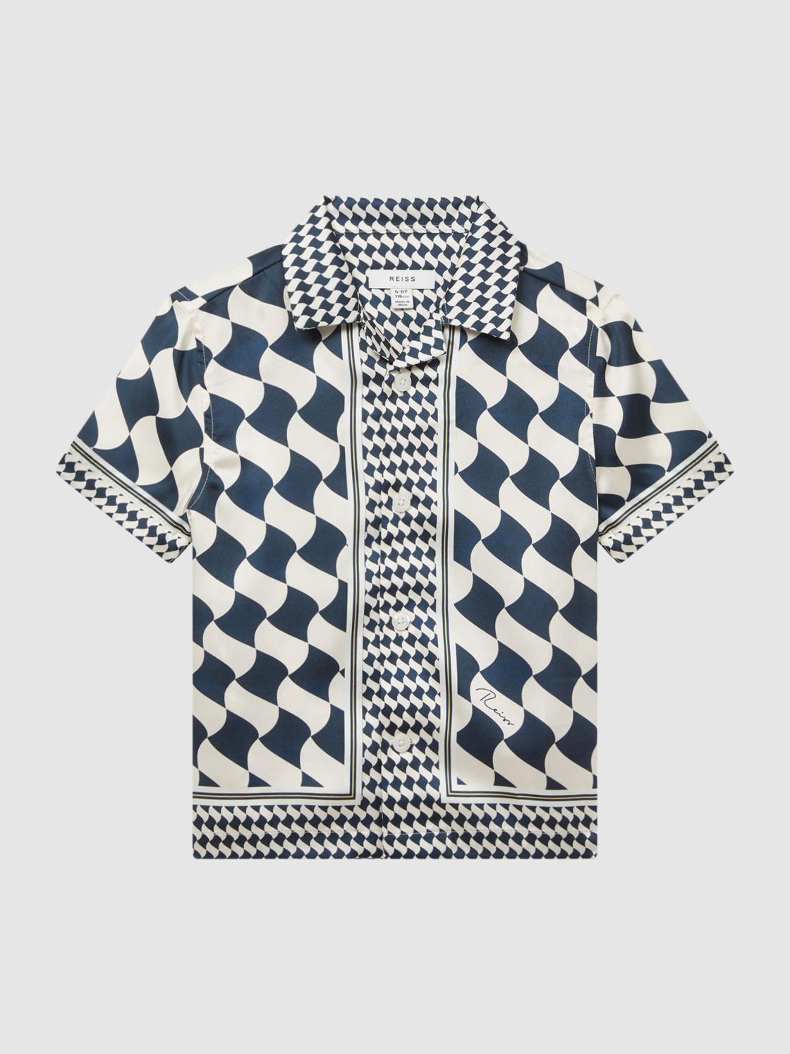 Reiss Shirts | Devaroe Cuban Collar Short Sleeve Shirt Navy/ivory - Children