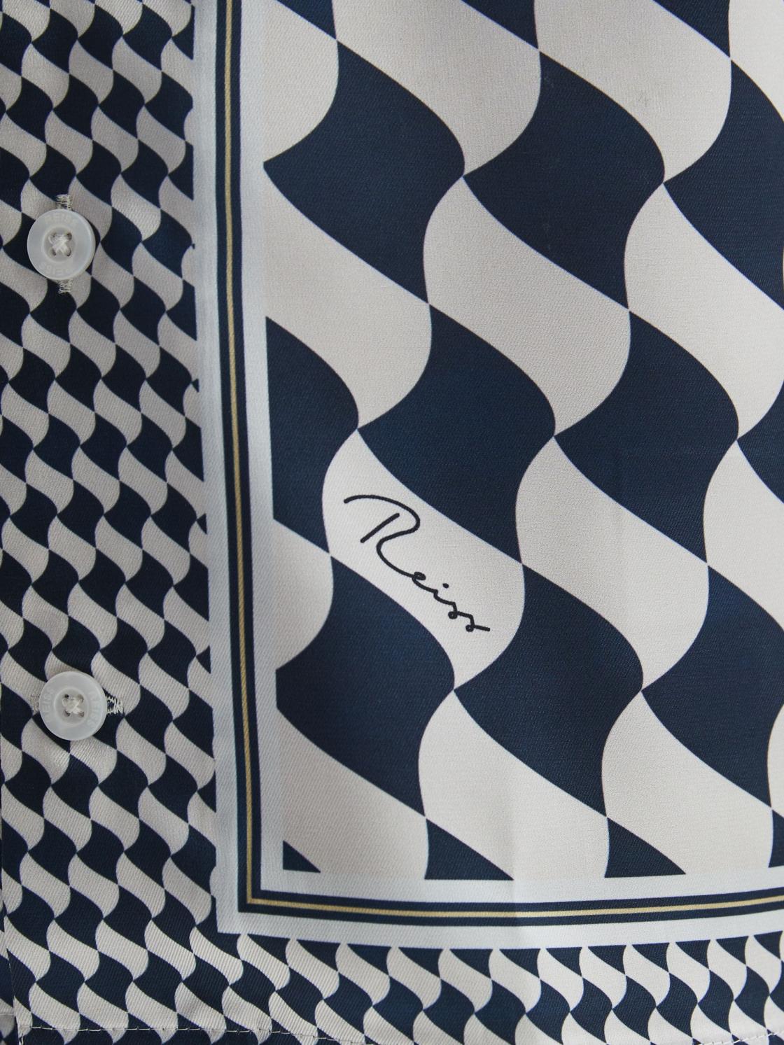 Reiss Shirts | Devaroe Cuban Collar Short Sleeve Shirt Navy/ivory - Children