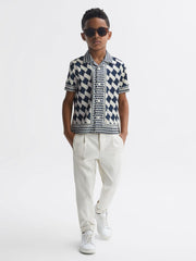 Reiss Shirts | Devaroe Cuban Collar Short Sleeve Shirt Navy/ivory - Children