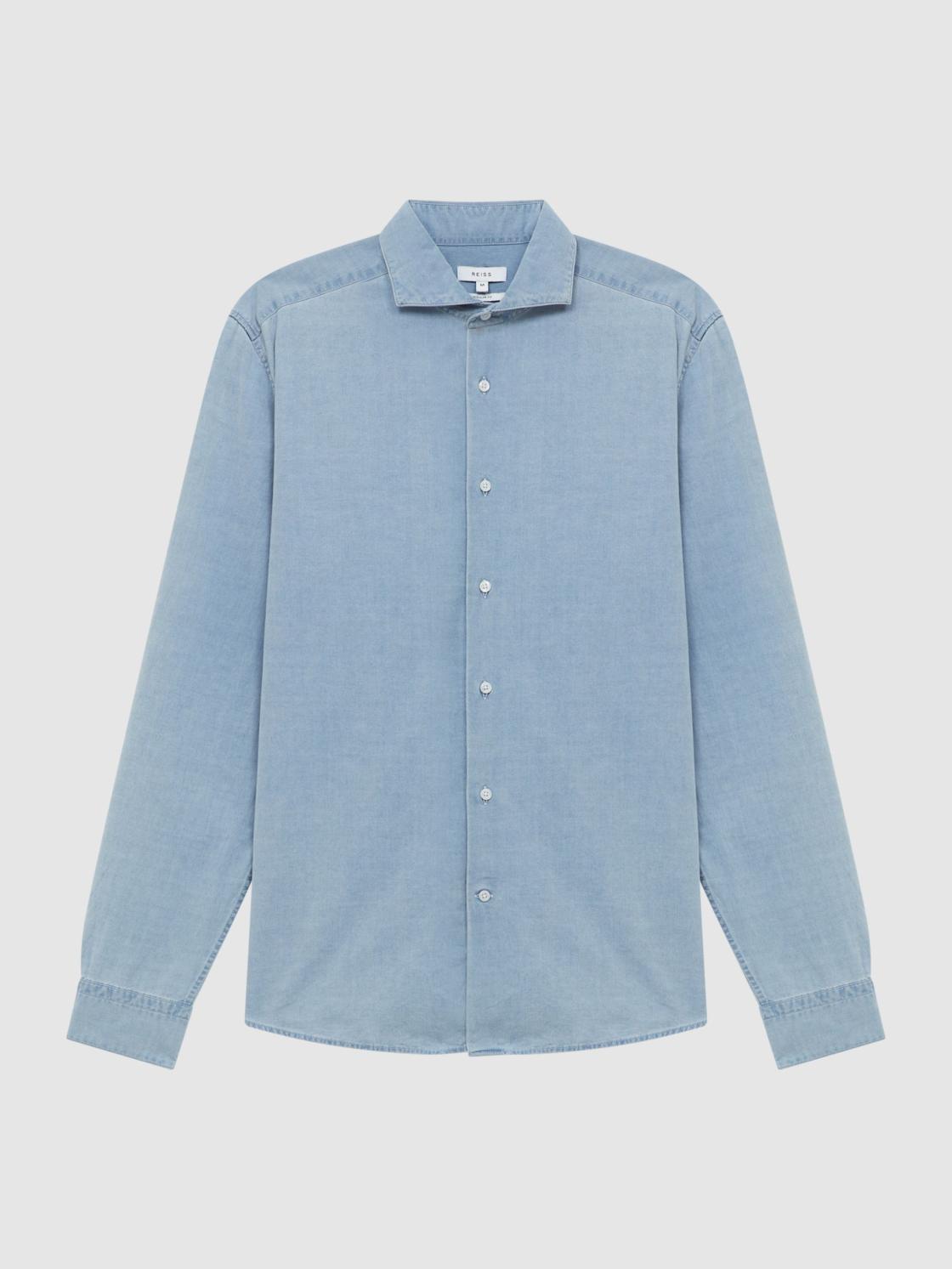 Reiss Shirts | Draper Washed Chambray Shirt Blue - Men
