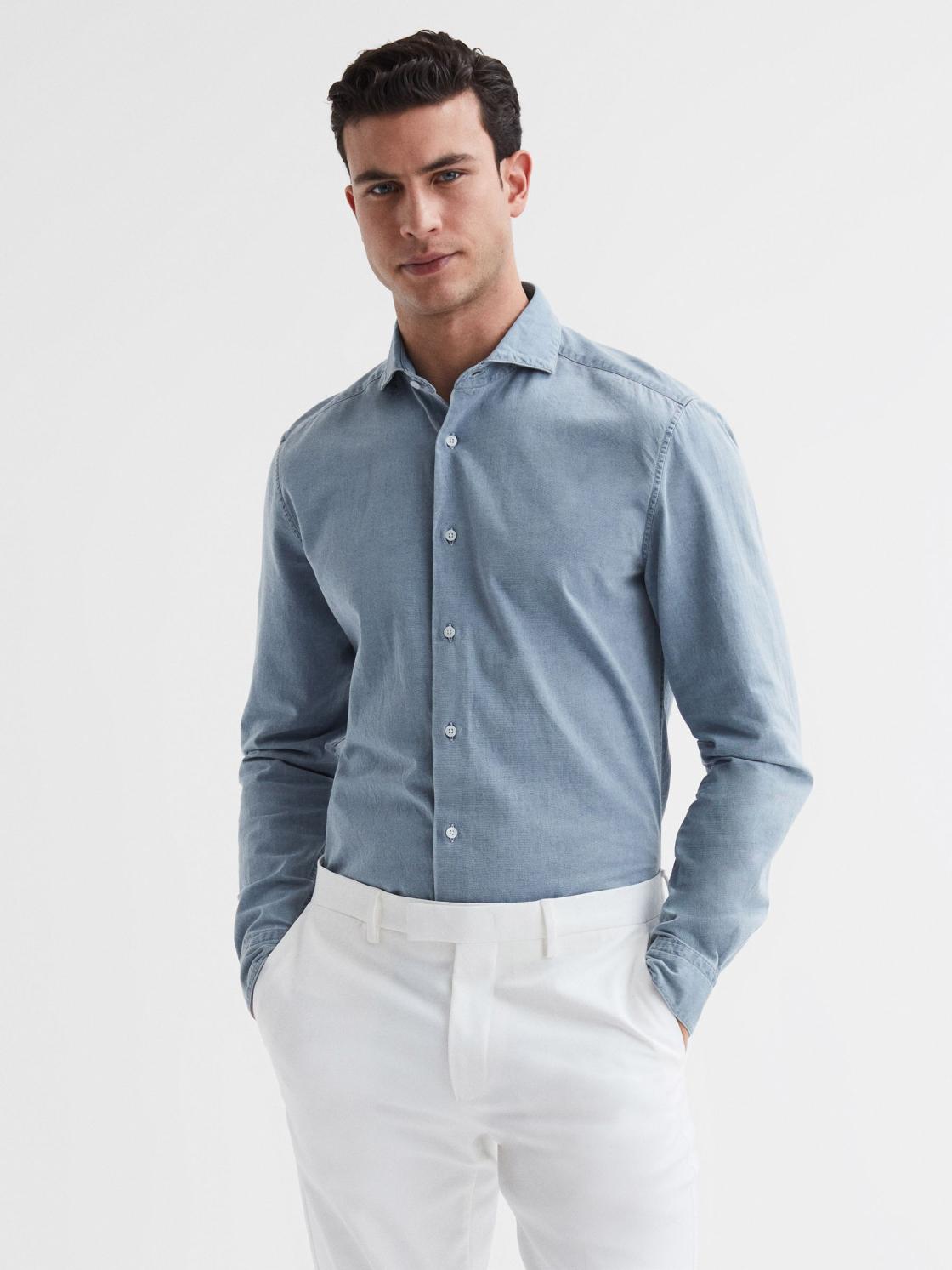 Reiss Shirts | Draper Washed Chambray Shirt Blue - Men