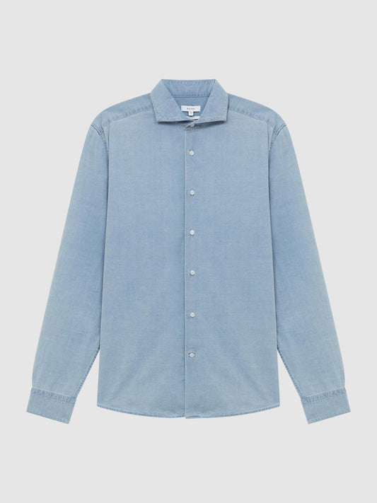 Reiss Shirts | Draper Washed Chambray Shirt Blue - Men