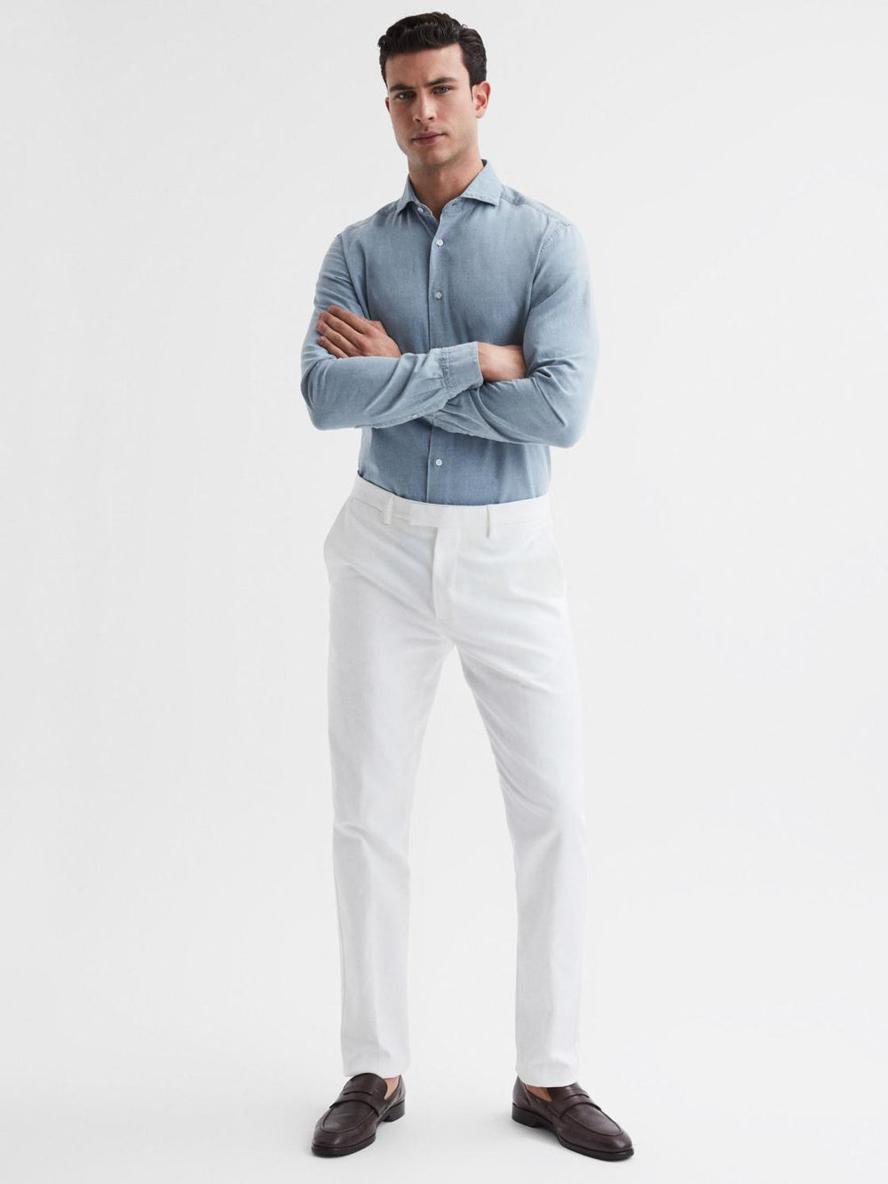 Reiss Shirts | Draper Washed Chambray Shirt Blue - Men