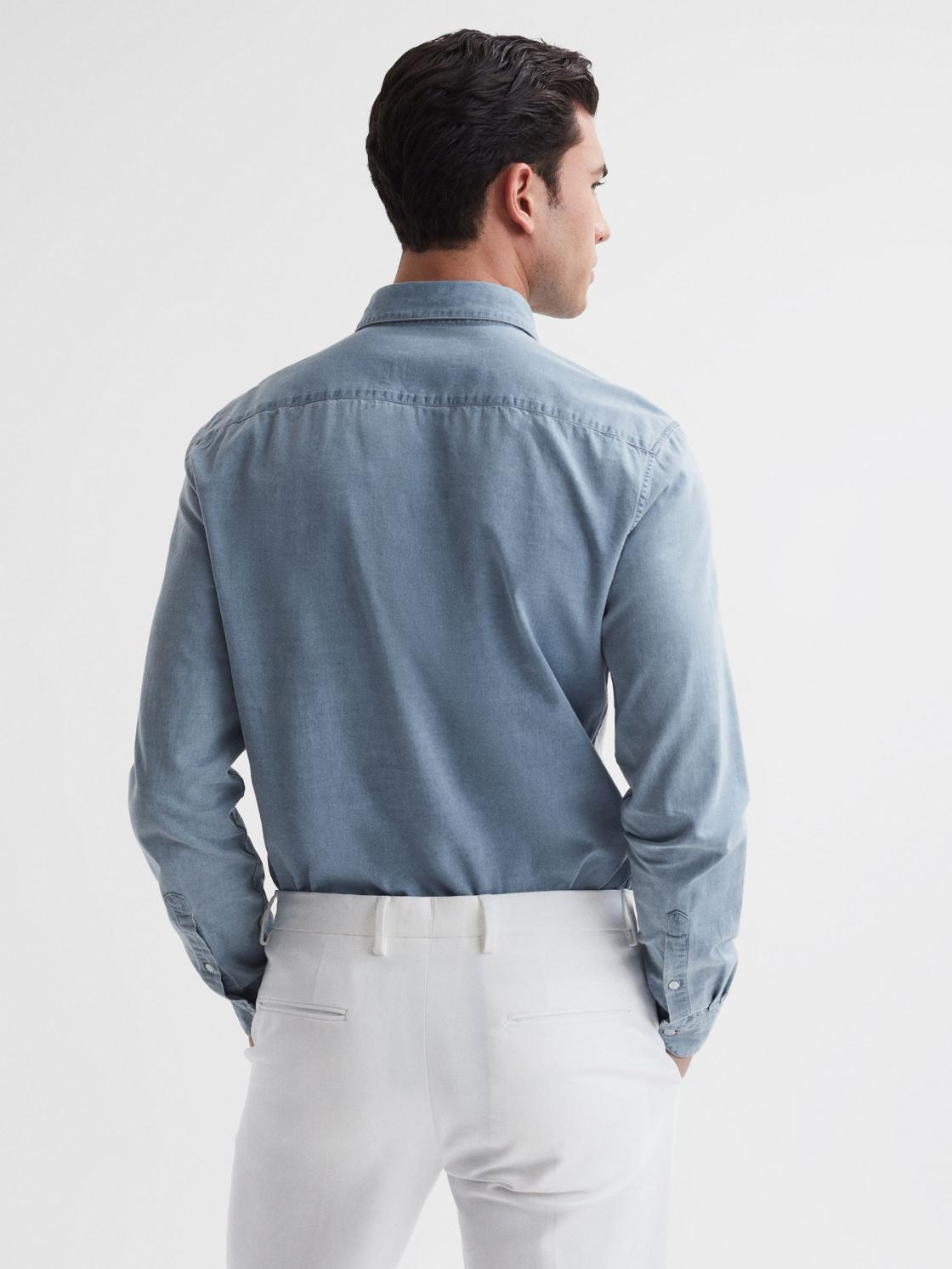 Reiss Shirts | Draper Washed Chambray Shirt Blue - Men