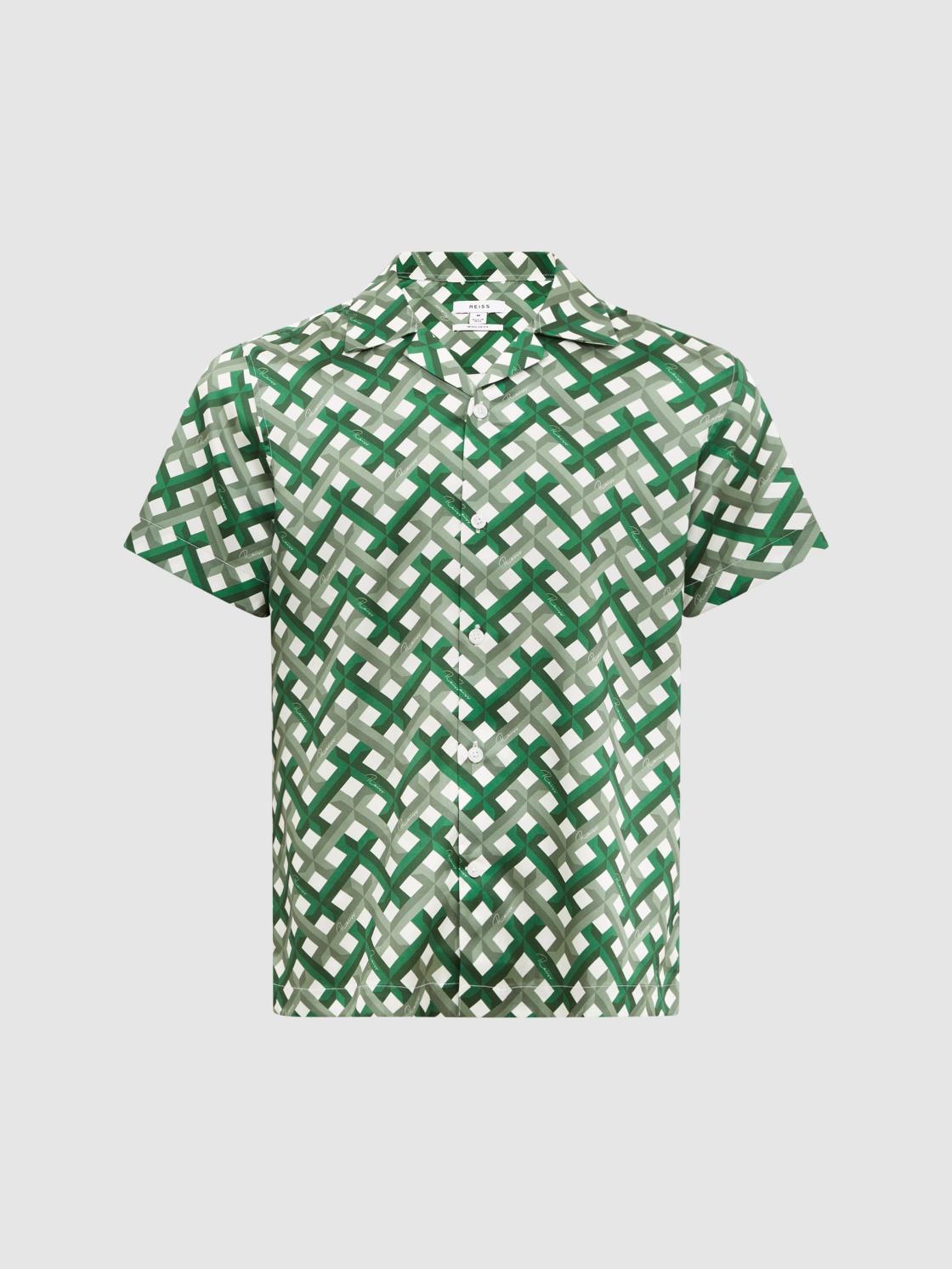 Reiss Shirts | Elden Slim Fit Cuban Collar Shirt Blue/ivory - Men