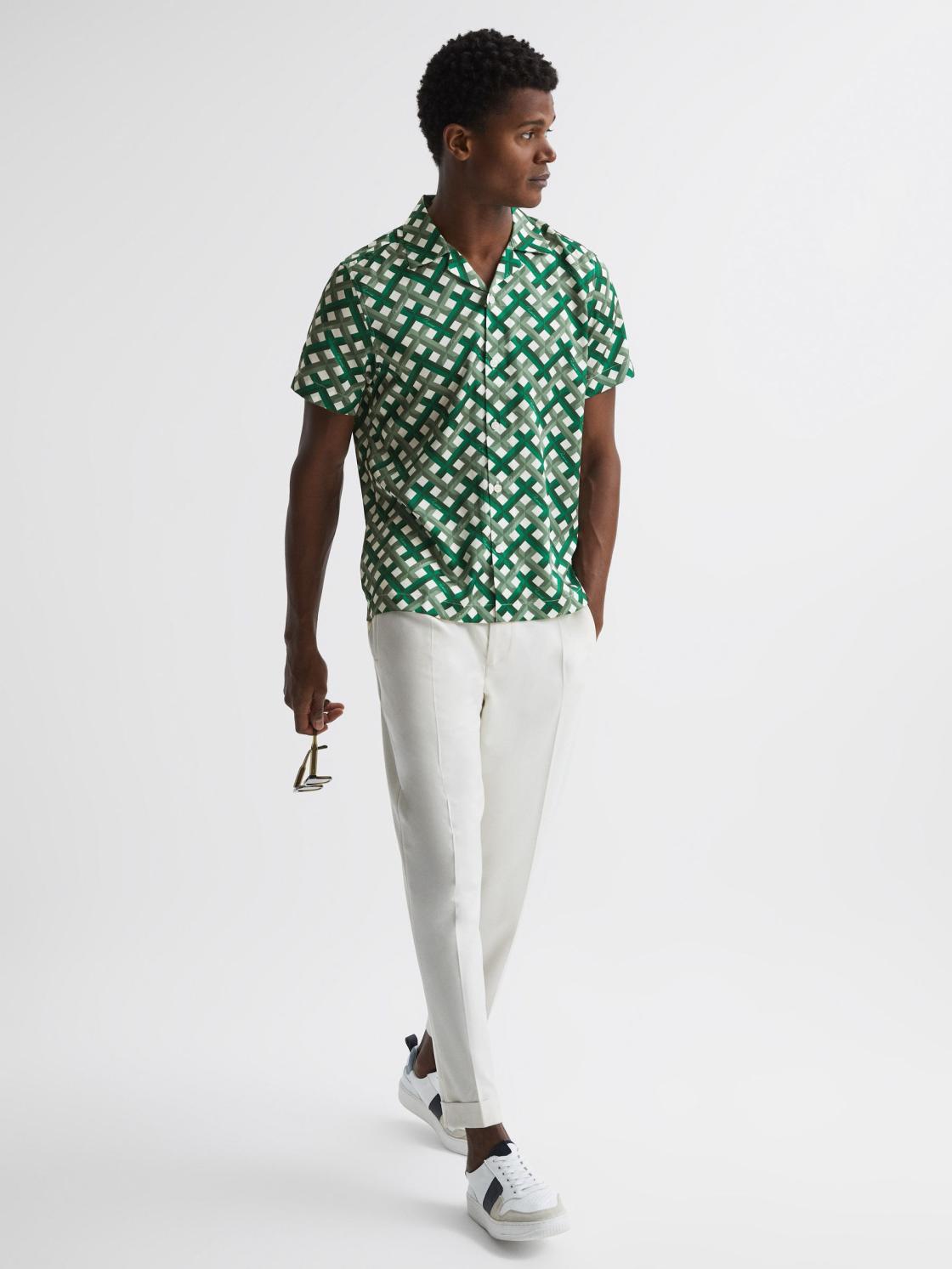 Reiss Shirts | Elden Slim Fit Cuban Collar Shirt Blue/ivory - Men