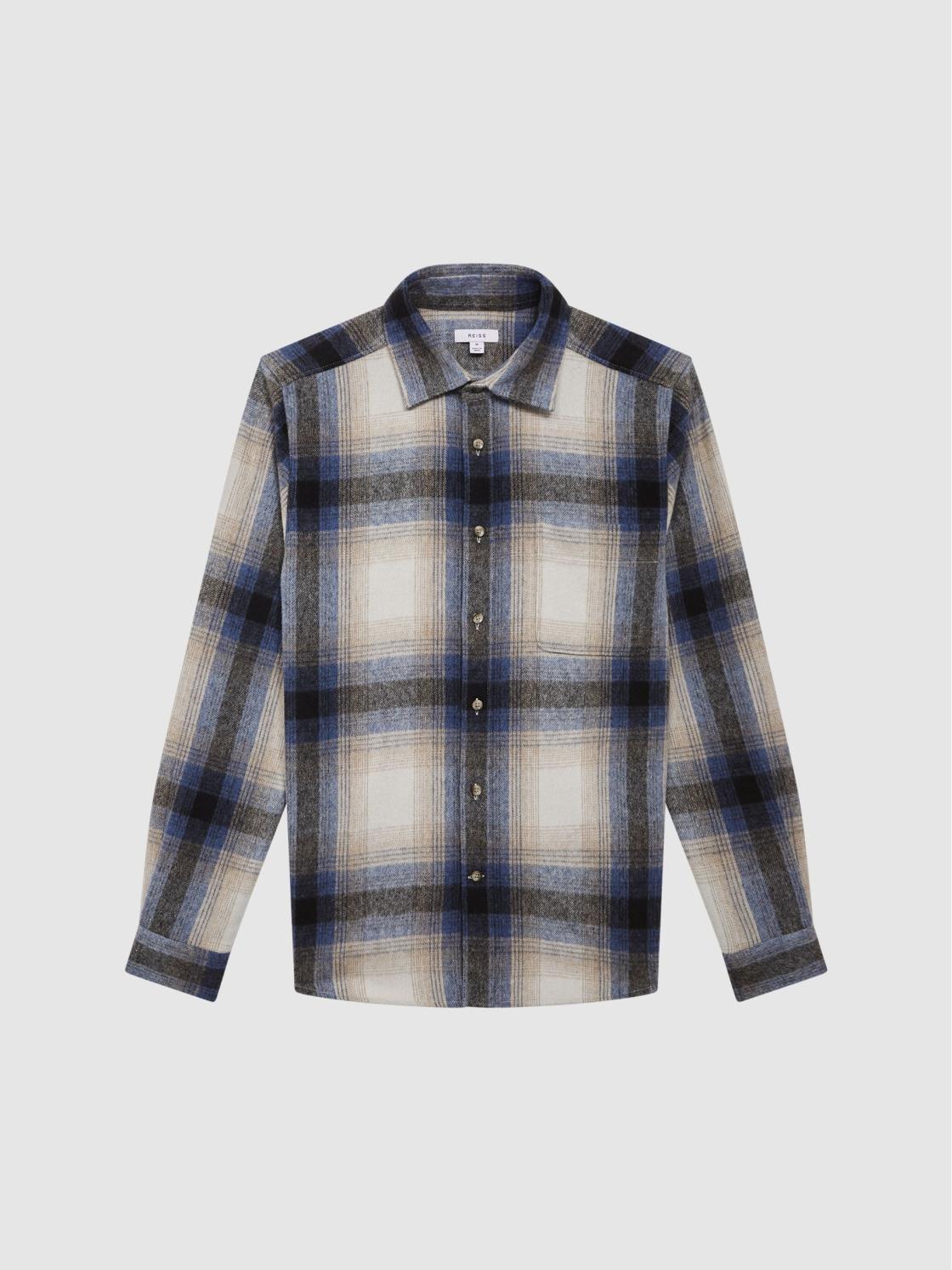 Reiss Shirts | Frey Long Sleeve Brushed Checked Overshirt Blue Multi - Men