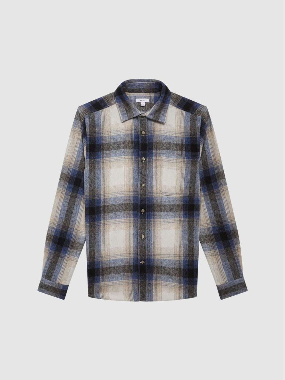 Reiss Shirts | Frey Long Sleeve Brushed Checked Overshirt Blue Multi - Men