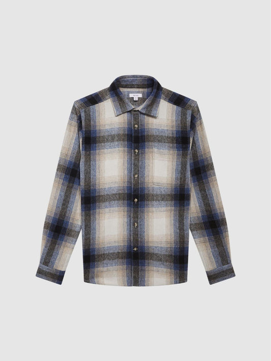 Reiss Shirts | Frey Long Sleeve Brushed Checked Overshirt Blue Multi - Men