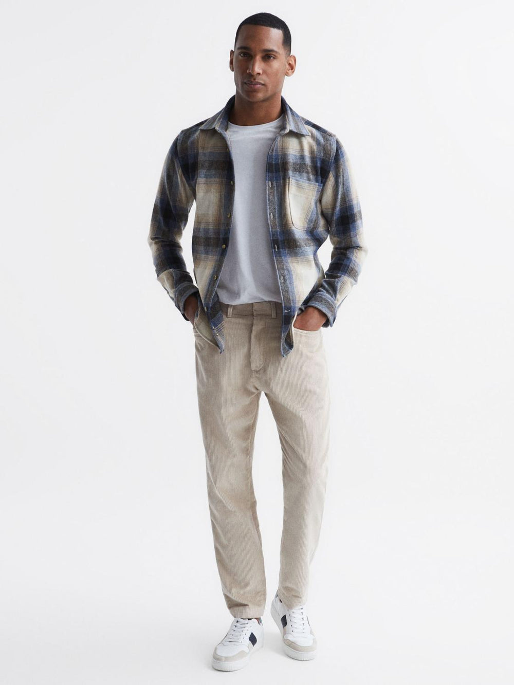 Reiss Shirts | Frey Long Sleeve Brushed Checked Overshirt Blue Multi - Men