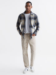 Reiss Shirts | Frey Long Sleeve Brushed Checked Overshirt Blue Multi - Men