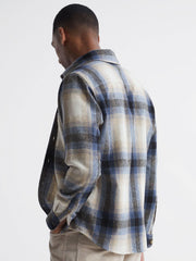 Reiss Shirts | Frey Long Sleeve Brushed Checked Overshirt Blue Multi - Men