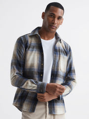 Reiss Shirts | Frey Long Sleeve Brushed Checked Overshirt Blue Multi - Men