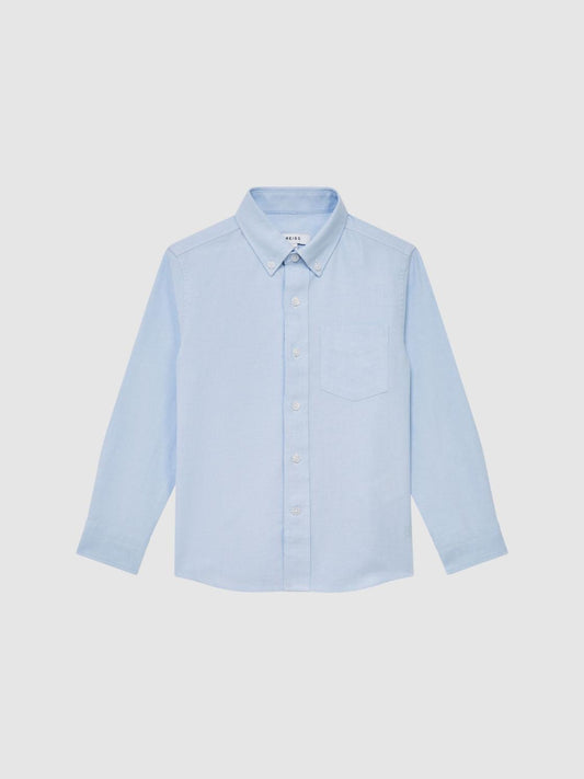 Reiss Shirts | Greenwich Button Down Oxford Shirt Soft Blue - Children