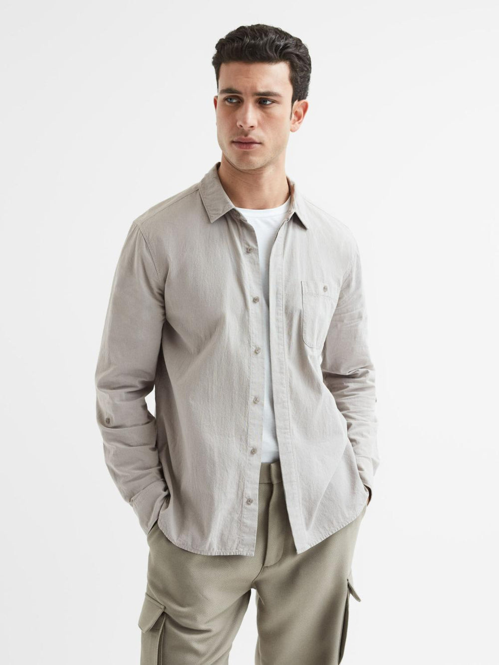 Reiss Shirts | Gregory Paige Long Sleeve Cotton Shirt Weathered Stone - Men