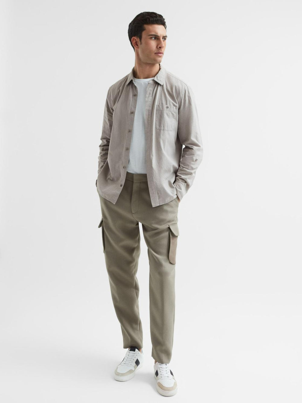Reiss Shirts | Gregory Paige Long Sleeve Cotton Shirt Weathered Stone - Men