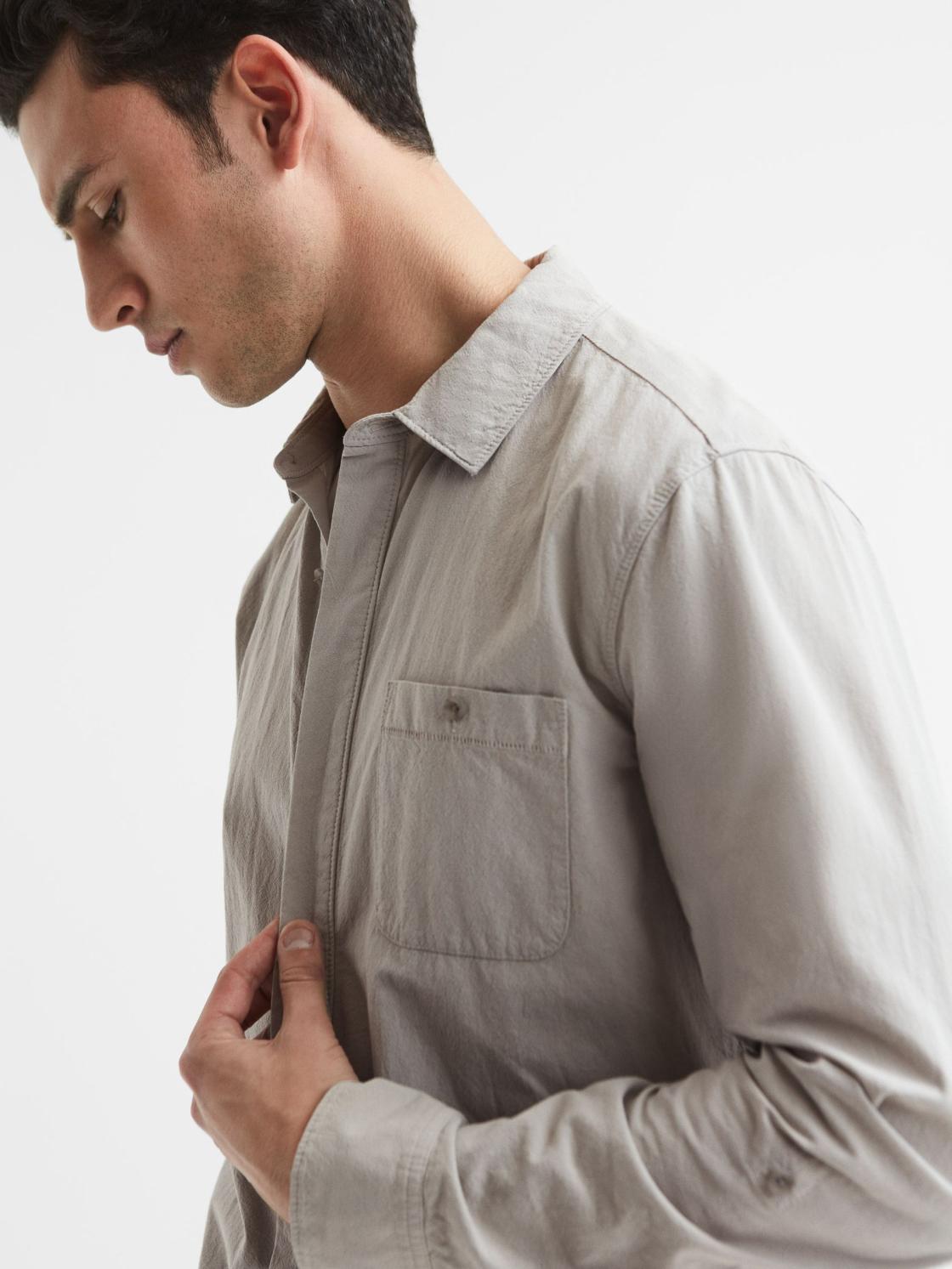 Reiss Shirts | Gregory Paige Long Sleeve Cotton Shirt Weathered Stone - Men