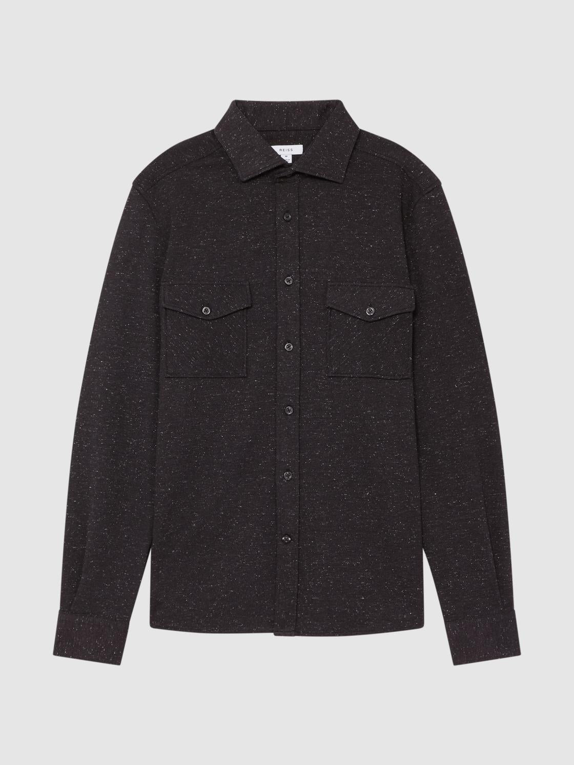 Reiss Shirts | Grisham Slim Fit Flecked Overshirt Black - Men