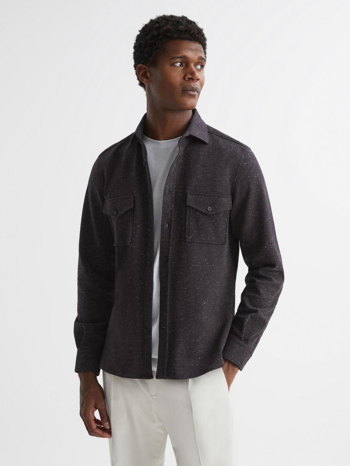 Reiss Shirts | Grisham Slim Fit Flecked Overshirt Black - Men