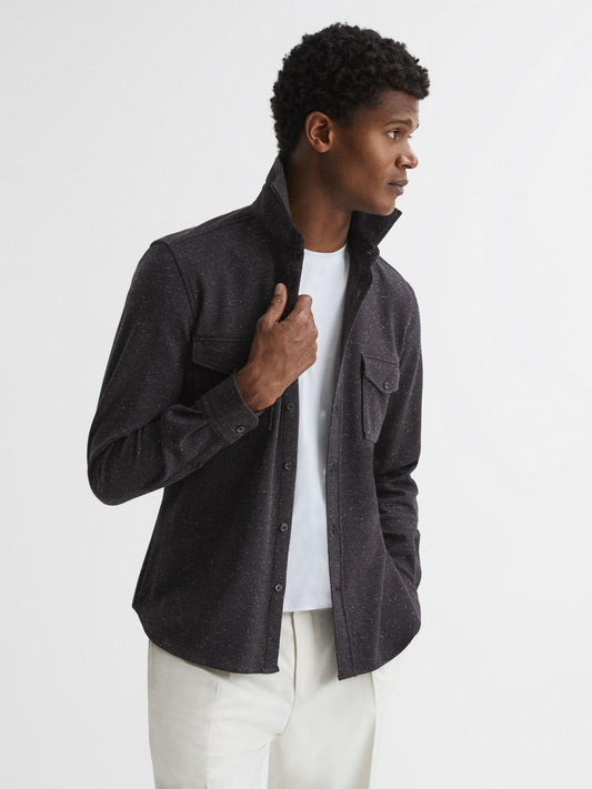 Reiss Shirts | Grisham Slim Fit Flecked Overshirt Black - Men