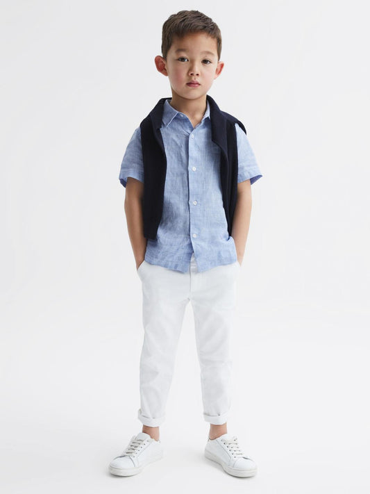 Reiss Shirts | Holiday Junior Short Sleeve Linen Shirt Soft Blue - Children