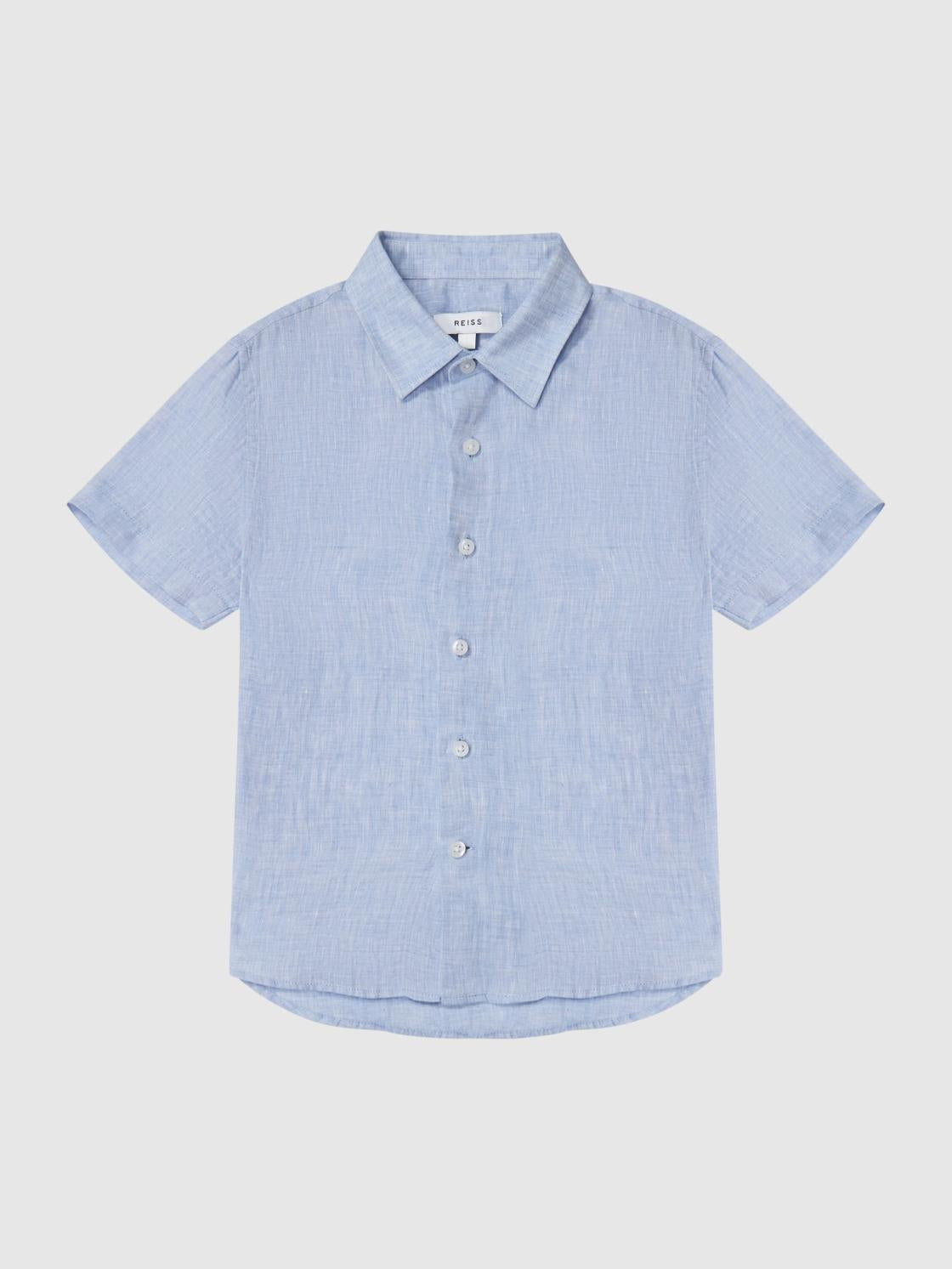 Reiss Shirts | Holiday Junior Short Sleeve Linen Shirt Soft Blue - Children