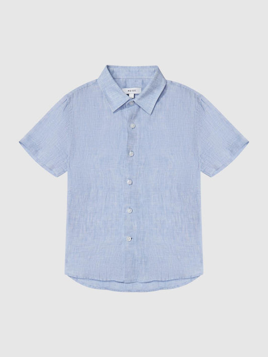 Reiss Shirts | Holiday Junior Short Sleeve Linen Shirt Soft Blue - Children