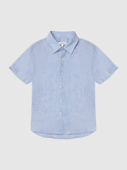 Reiss Shirts | Holiday Junior Short Sleeve Linen Shirt Soft Blue - Children
