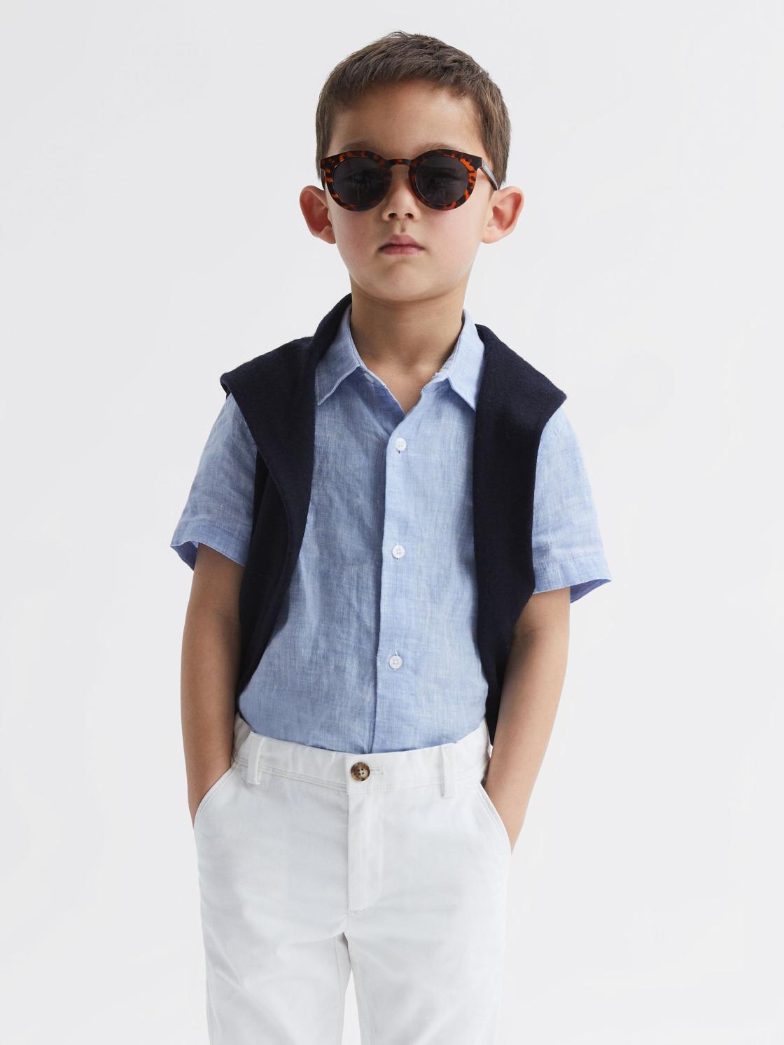 Reiss Shirts | Holiday Junior Short Sleeve Linen Shirt Soft Blue - Children