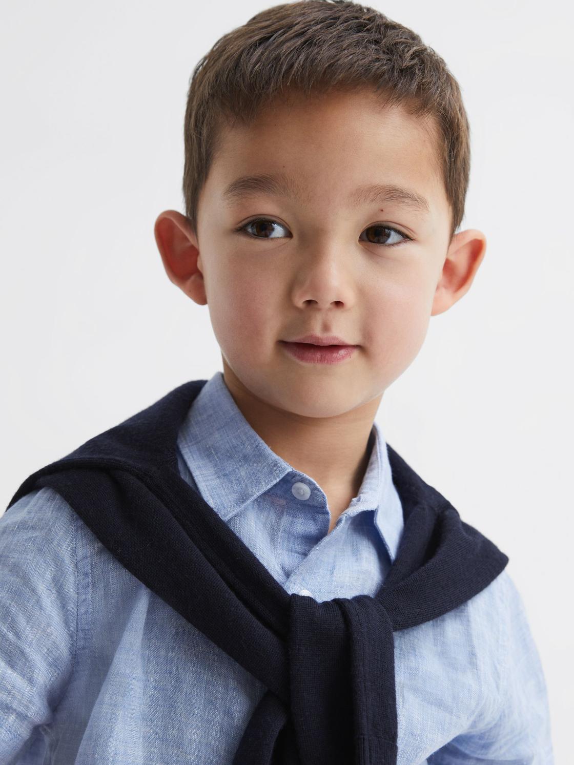 Reiss Shirts | Holiday Junior Short Sleeve Linen Shirt Soft Blue - Children