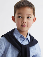 Reiss Shirts | Holiday Junior Short Sleeve Linen Shirt Soft Blue - Children