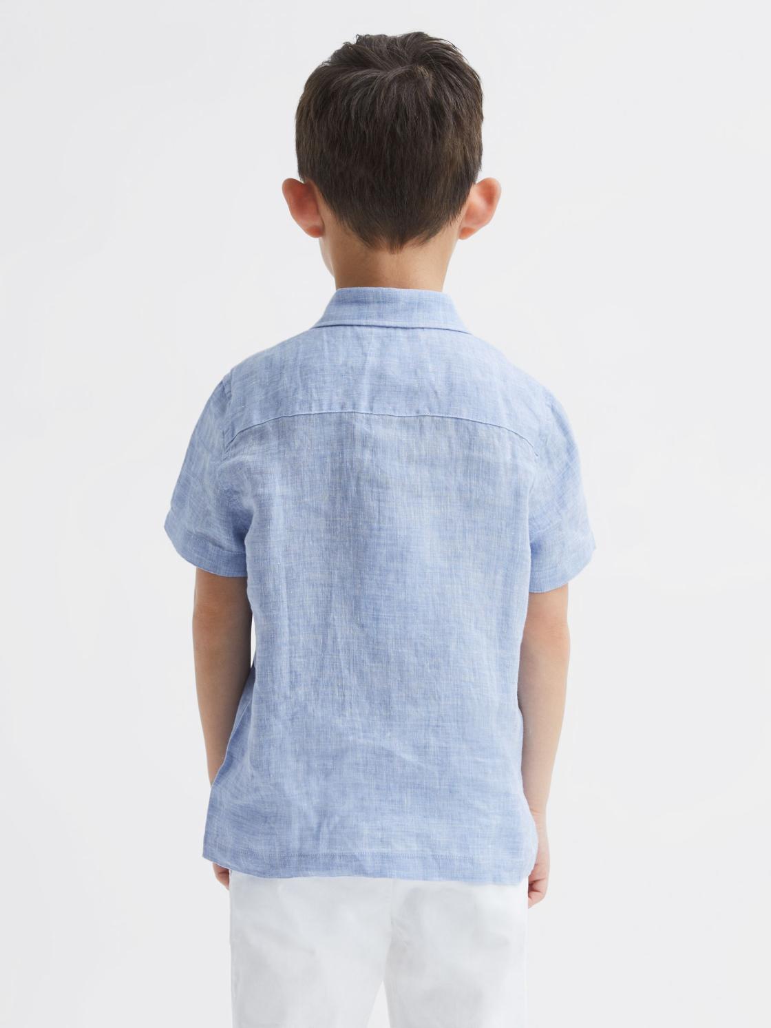 Reiss Shirts | Holiday Junior Short Sleeve Linen Shirt Soft Blue - Children