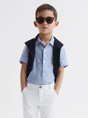 Reiss Shirts | Holiday Junior Short Sleeve Linen Shirt Soft Blue - Children