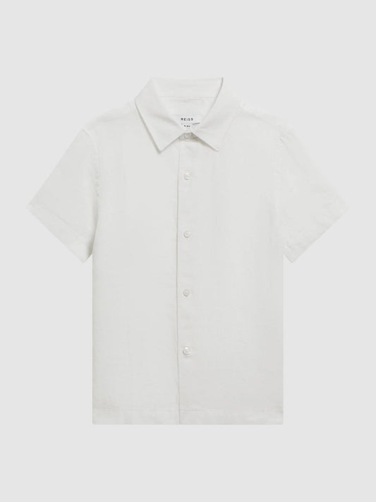 Reiss Shirts | Holiday Junior Short Sleeve Linen Shirt White - Children