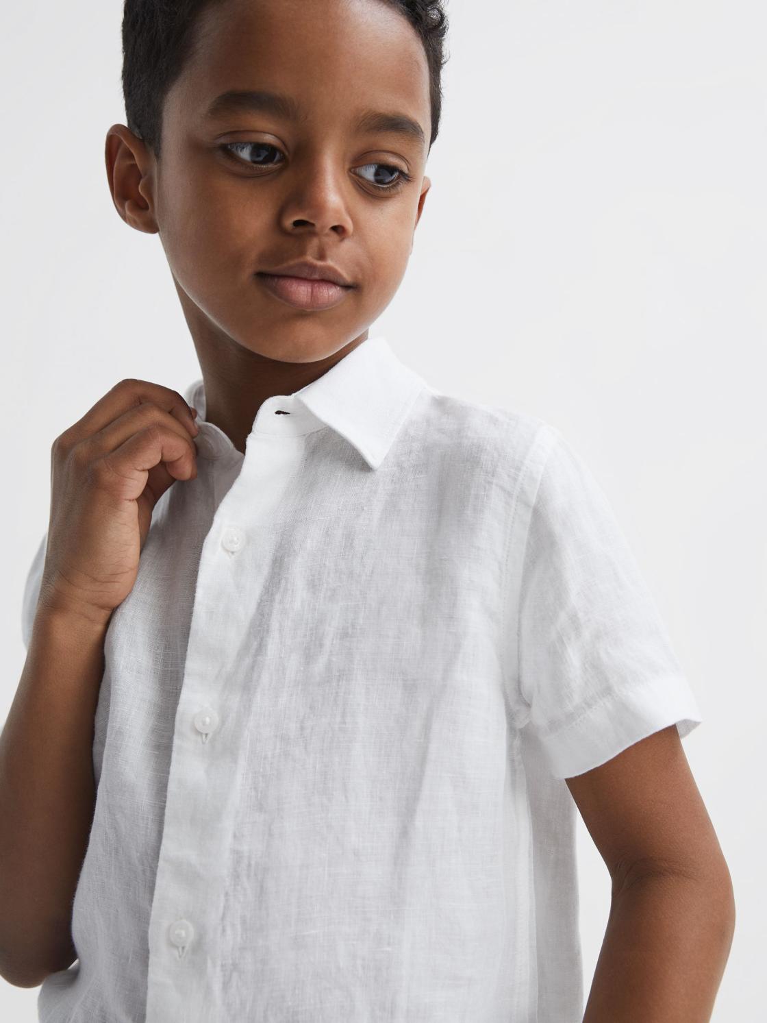 Reiss Shirts | Holiday Junior Short Sleeve Linen Shirt White - Children