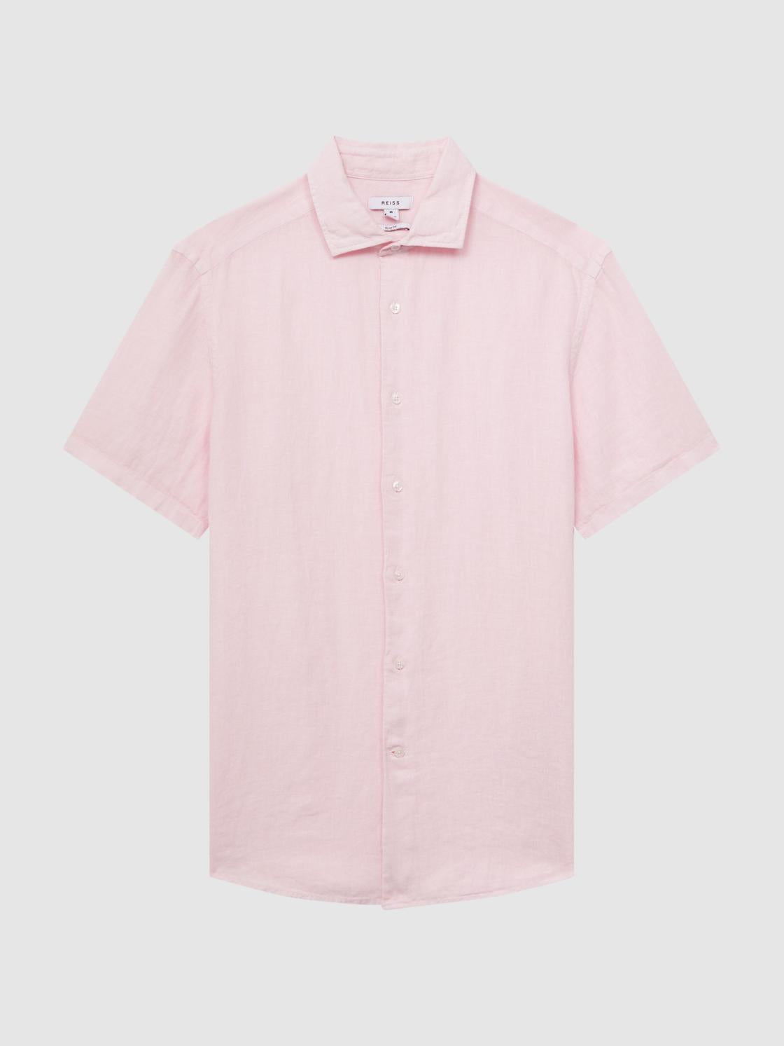 Reiss Shirts | Holiday Linen Slim Fit Shirt Soft Pink - Men