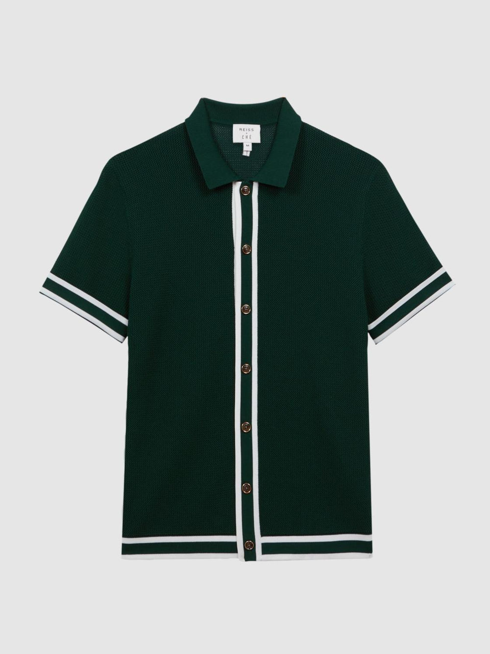 Reiss Shirts | Icon Reiss | Ché Knitted Button Through T-Shirt Dark Green - Men
