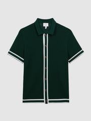 Reiss Shirts | Icon Reiss | Ché Knitted Button Through T-Shirt Dark Green - Men