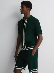 Reiss Shirts | Icon Reiss | Ché Knitted Button Through T-Shirt Dark Green - Men