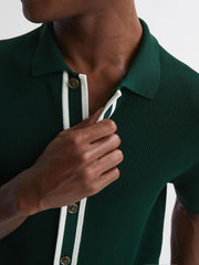 Reiss Shirts | Icon Reiss | Ché Knitted Button Through T-Shirt Dark Green - Men