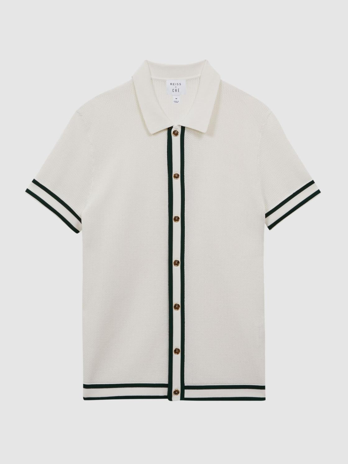 Reiss Shirts | Icon Reiss | Ché Knitted Button Through T-Shirt Ecru - Men