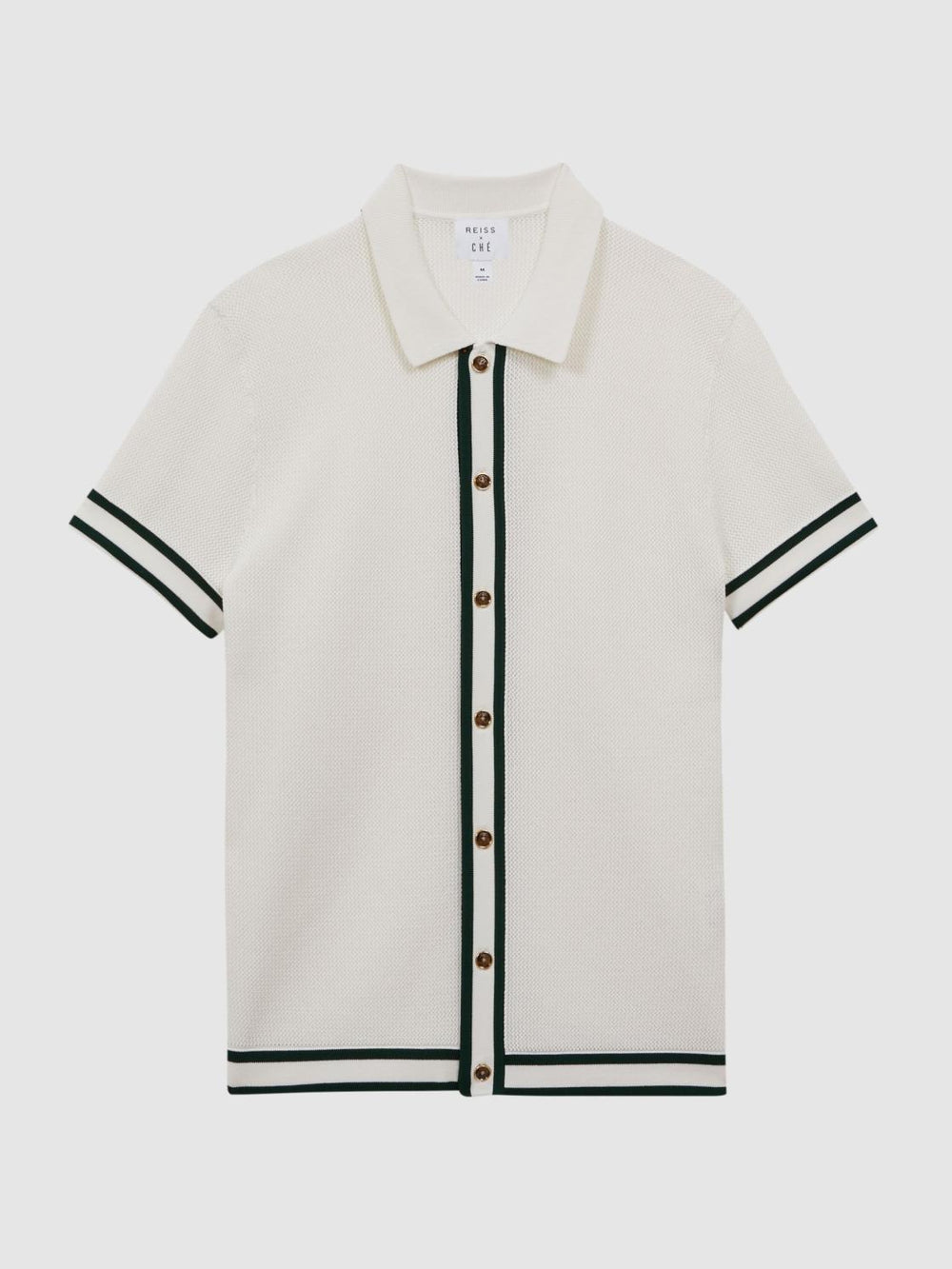 Reiss Shirts | Icon Reiss | Ché Knitted Button Through T-Shirt Ecru - Men