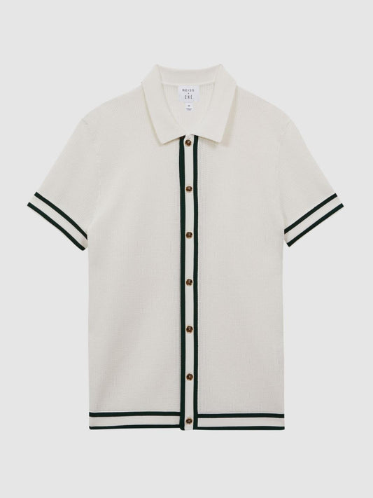 Reiss Shirts | Icon Reiss | Ché Knitted Button Through T-Shirt Ecru - Men