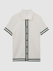 Reiss Shirts | Icon Reiss | Ché Knitted Button Through T-Shirt Ecru - Men