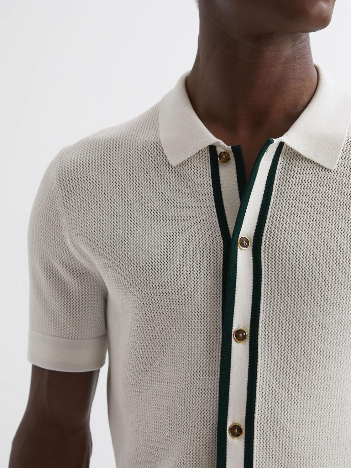 Reiss Shirts | Icon Reiss | Ché Knitted Button Through T-Shirt Ecru - Men