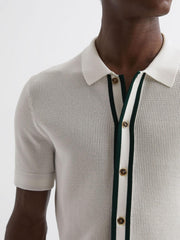 Reiss Shirts | Icon Reiss | Ché Knitted Button Through T-Shirt Ecru - Men